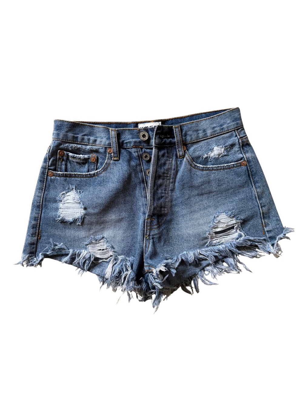 Umgee Light Blue Distressed Frayed Hem Denim Shorts